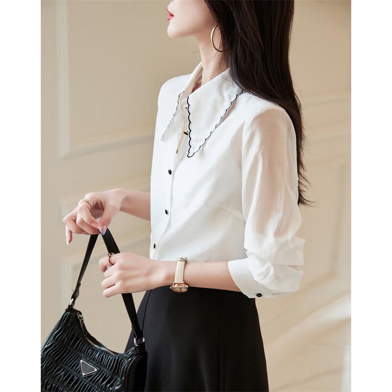 Women's Embroidered Bowknot Long Sleeve Shirt