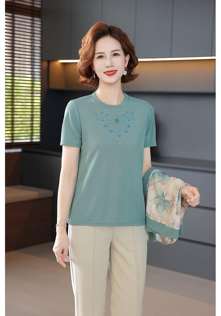 2026 Spring Collection: Stylish Outerwear & T-Shirt Set for Middle-Aged and Elderly Women - Perfect for Spring/Autumn