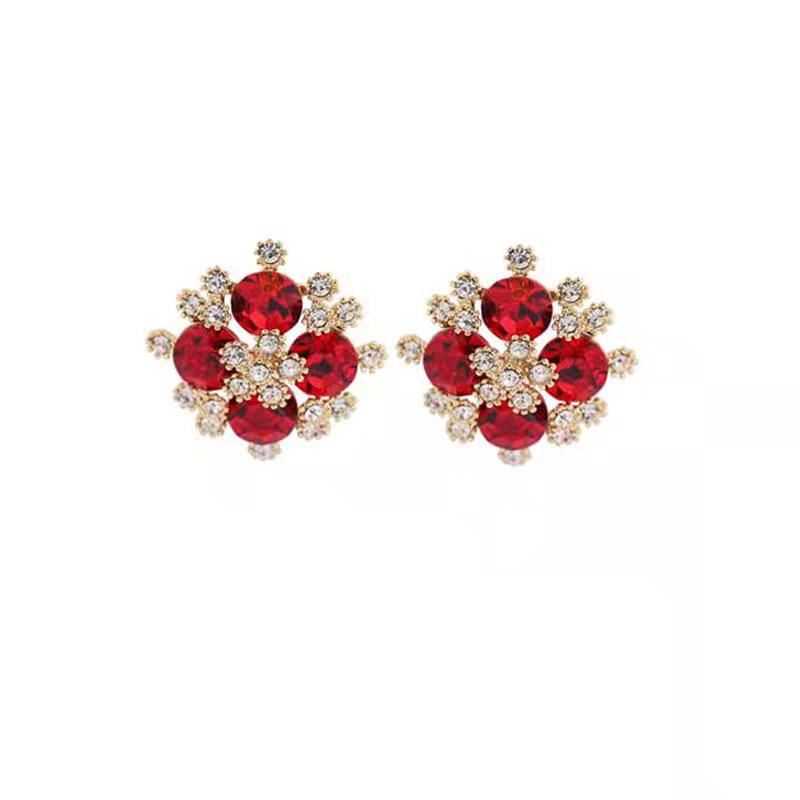 Niche Design Red Cute Full Diamond Snowflake Stud Earrings - S925 Silver Needle Korean Style Ear Jewelry