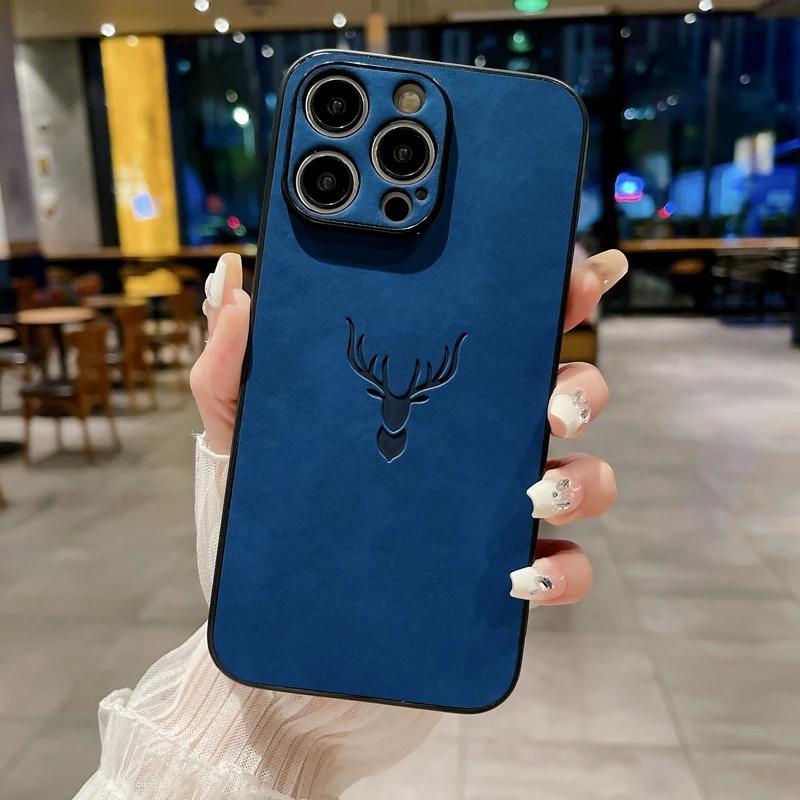 Luxury Cortex Deer Matte Phone Case For For Iphone 11 12 13 14 15 16 Pro Max Plus X Xs Max XR Bumper Cases Back Cover