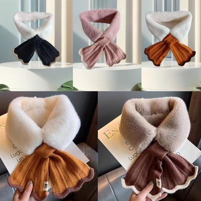 Cross Neck Scarves Shawl Wool Collar Elegant Plush Scarfs  Winter