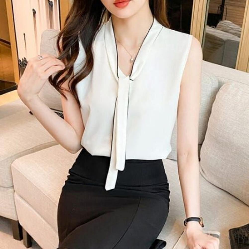 Navava Women Ribbon Neck Sleeveless Blouse Nb2624