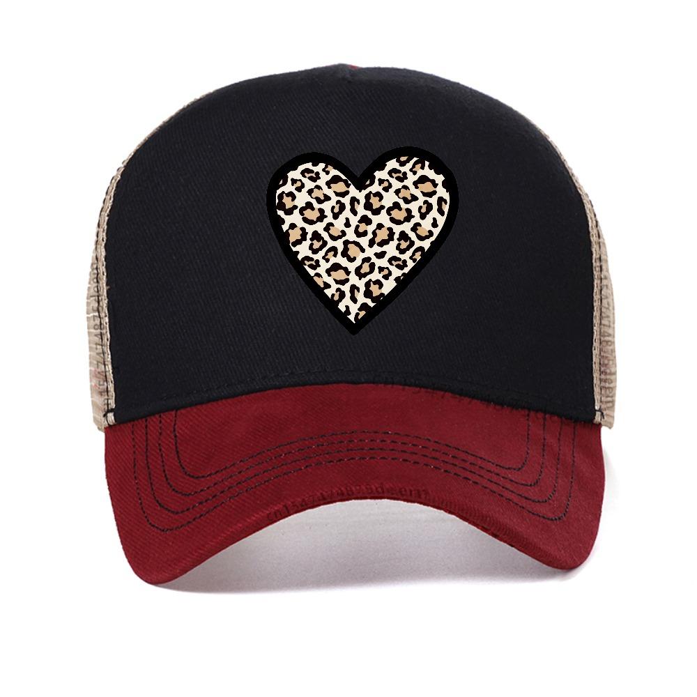 Leopard Heart Printed Baseball Cap Summer Casual Adjustable Mesh Snapback Hats Unisex Outdoor Trucker Caps Breathable Sun Hat