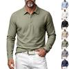 European and American Spring and Autumn Men's Linen Casual Simple Breathable Versatile Flip Collar Loose Long Sleeve Polo Shirt
