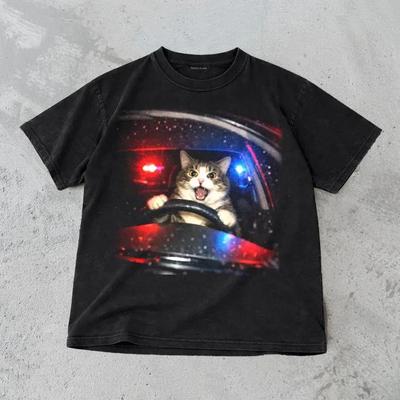 Funny Cat Vintage Cat Memes Graphic Tee, Retro Unhinged Oversized T-  Shirt