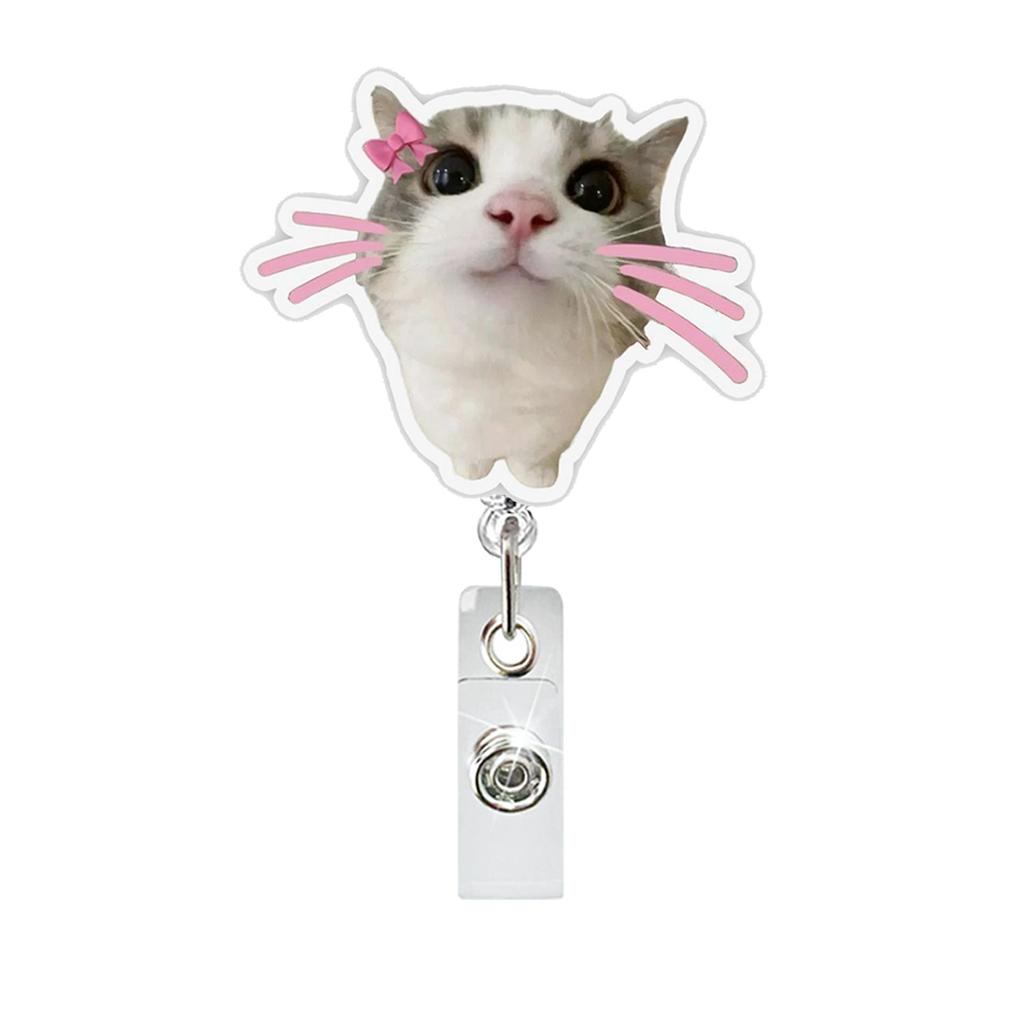 1Pc Funny Cat Meme Acrylic Badge Holder Retractable Easy Pull Badge Reel Lanyard for ID Card Holder Name Tag Key Nurse Accessory