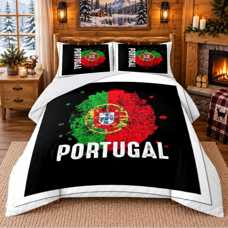 Gedrucktes 3-teiliges Bettwäsche-Set Muster der portugiesischen Nationalmannschaft Bettlaken Kissenbezug Für Schlafzimmerdekoration