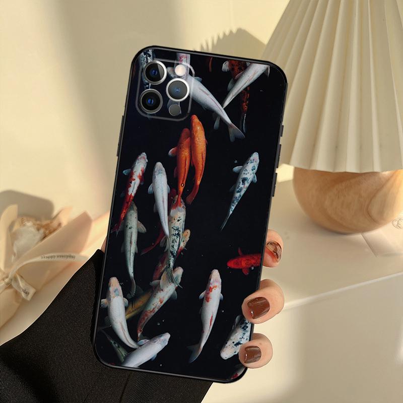 Koi Carp Fish Painting Phone Case For iPhone 15 14 13 12 11 16 17 Pro Max 13 Mini 15 16 Plus 16e 17 Air Cover Funda