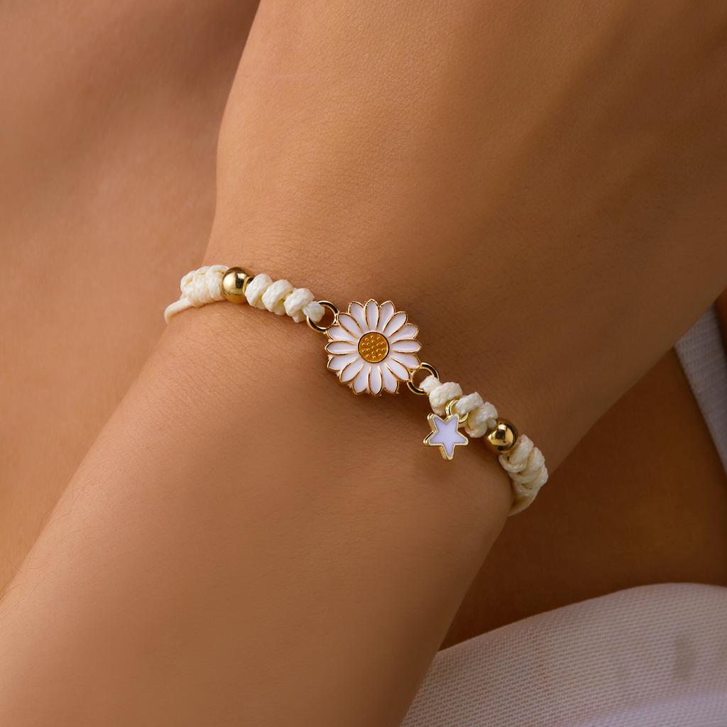 Boho Handmade Cartoon Star Flower Daisy Bracelet for Girl Women Strap Rope Bracelets Friendship Couples Jewelry Gift