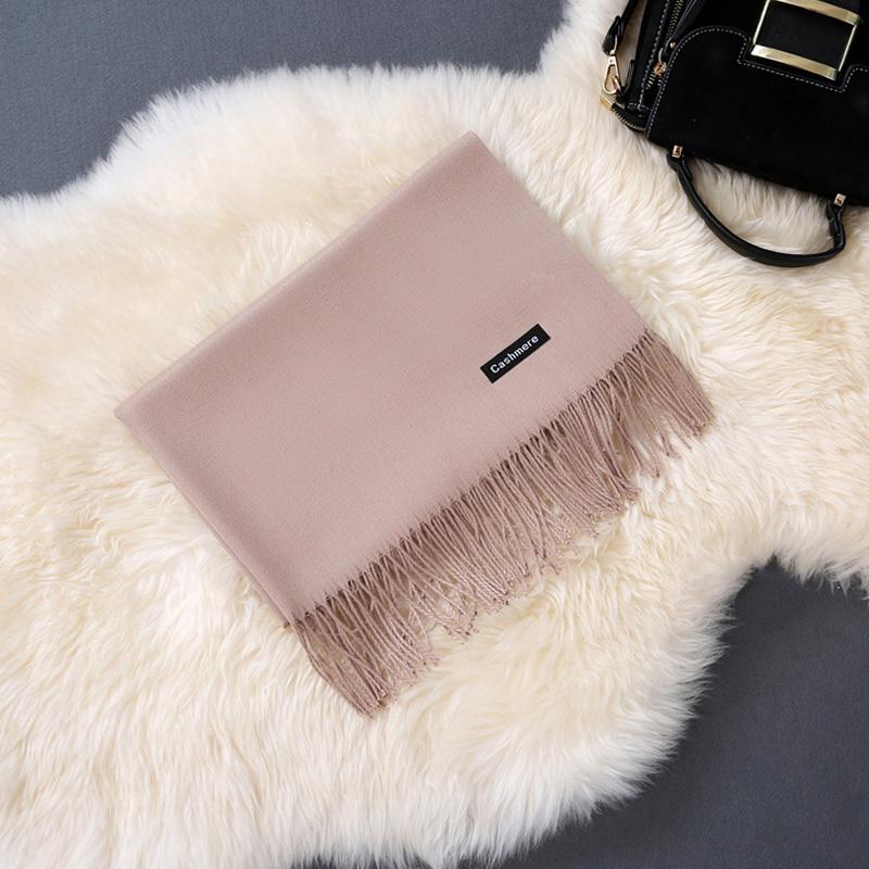 Thick Cashmere Solid Color Shawl Warm Scarf with Tassels Gifts for Women