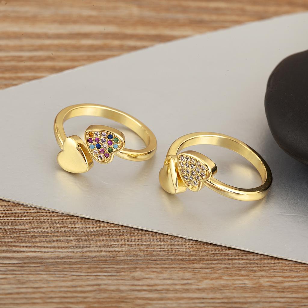 Nidin New Arrival Romantic Heart Design Zircon Opening Adjustable Rings For Female Male Couples Finger Jewelry Daily Party Gifts