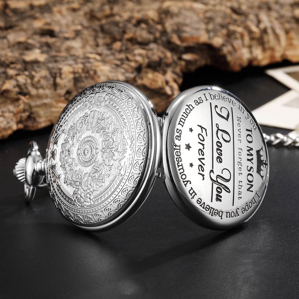Steampunk Full Hunter Golden/Silver/Black Quartz Analog Alloy To My Daughter Pocket Watches/To My SON Pocket Watches Pendant Chain Roman Number Clock
