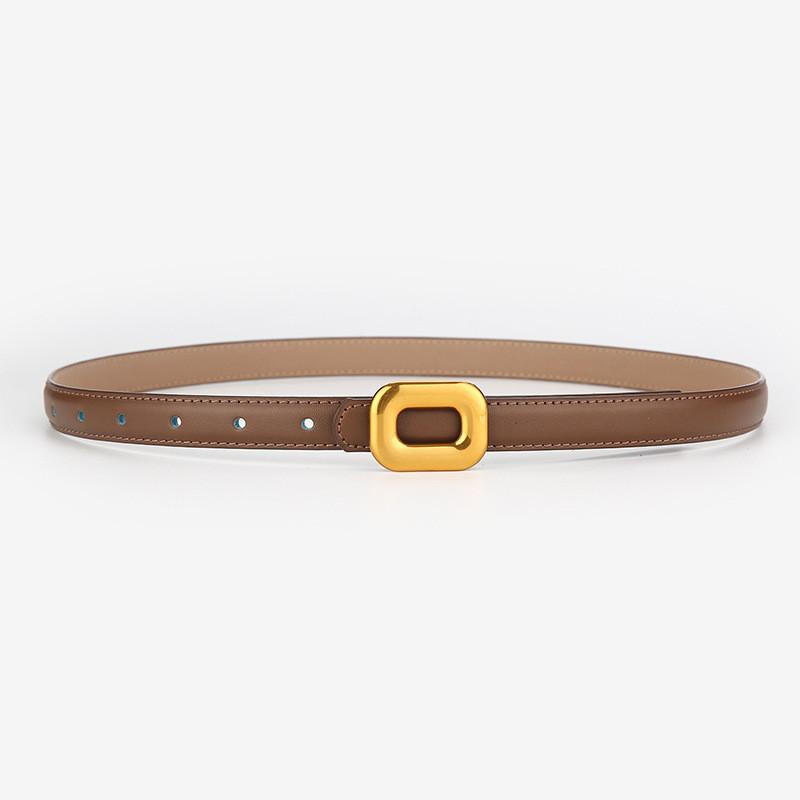 

Vintage Square Buckle Leather Belt For Women With Minimalist Geometric Design For Casual And Office Wear Caramel