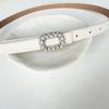 Rhinestone Pearl Decorated Women's Waist Belt Single Circle Pin Buckle Black White Waist Strap Thin Waistband Waist Accessory