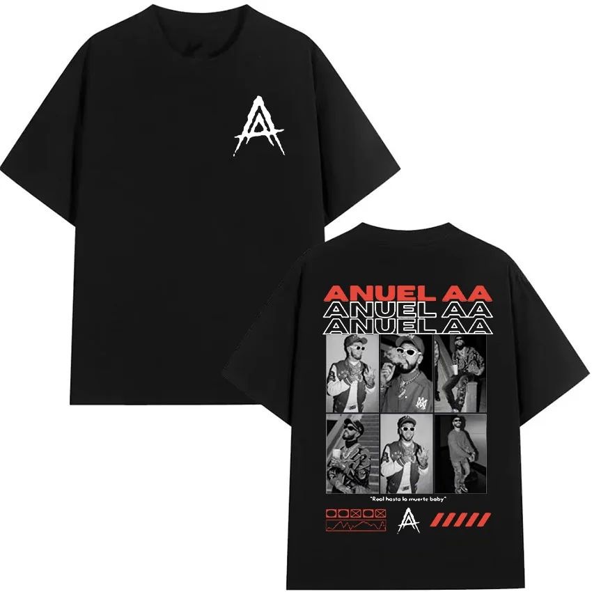 Hip Hop Gothic T-Shirt Rapper Anuel AA Real Hasta La Muerte Tour New Album T-Shirt Print Cotton Short Sleeve T-Shirt Unisex