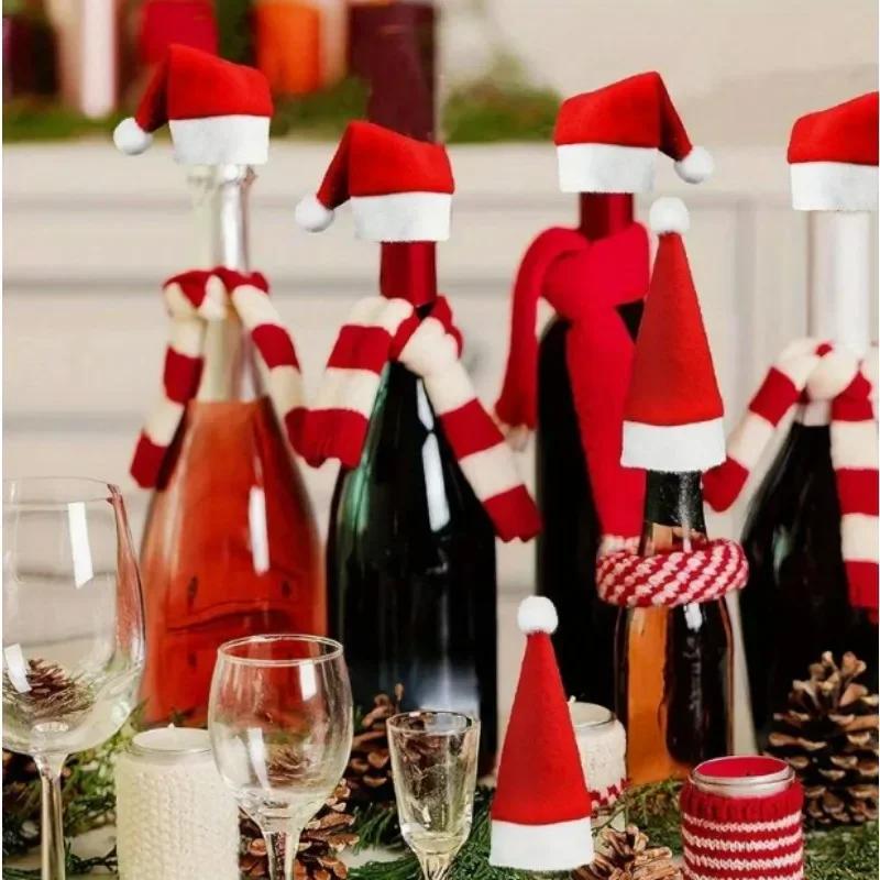 5/100PCS Mini Santa Hat Creative Wine Bottle Covers Lollipop Cap Xmas Tree Ornaments Christmas Dinner Table Decor New Year Gifts