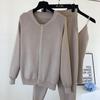 3 teile/satz Gestrickte Pullover Anzug Casual Kette Weste Gestrickte Jacke + Elastische Hosen Drei-stück Sets Frauen Outfits