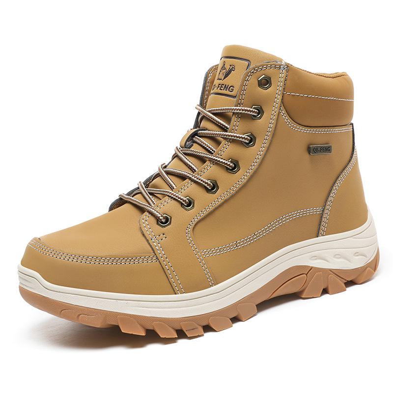 Men's Large Size Outdoor High-Top Hiking and Work Boots with Warm Cotton Lining