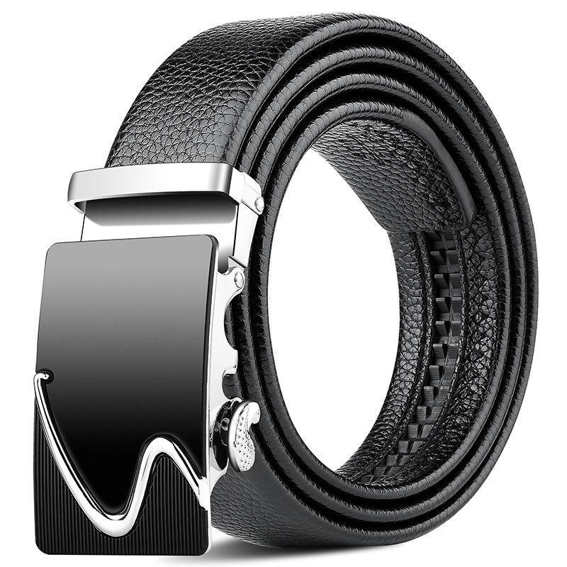 Men's Belt Genuine Leather Business Automatic Buckle Two-layer Cowhide Trendy Young Men's Trousers Belt