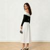 Popular, black and white contrasting colors, shoulder bow top, slim and thin long-sleeved bottoming shirt for women
