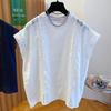 Women's White Lace Cotton Top - 2025 Summer Flutter Sleeve Patchwork Design