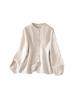 Women's Cotton Linen Ruffled Stand Collar Long Sleeve Retro Cardigan Shirt - Simple, Artistic Style