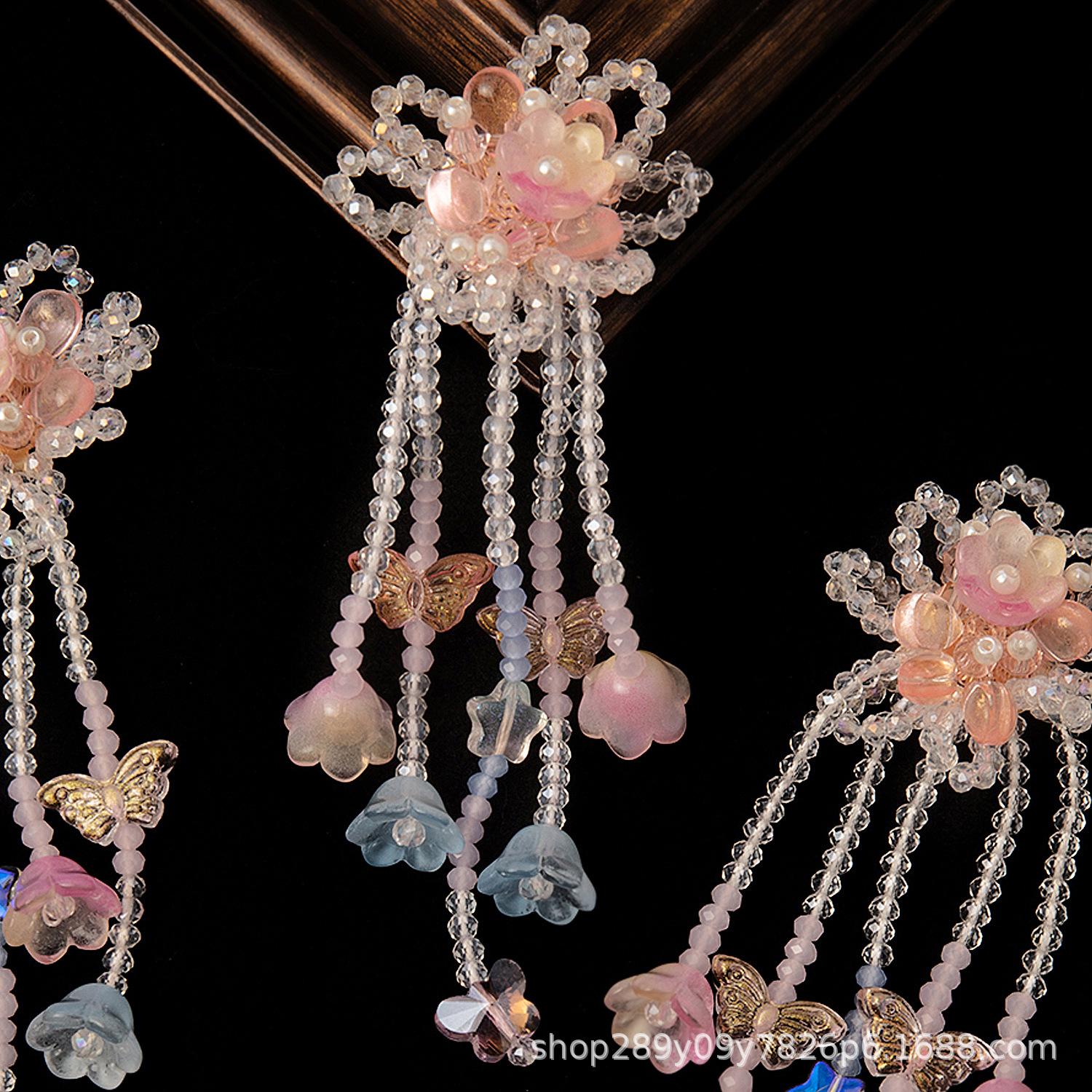 Милая Девочка Кристальный Цветок Длинная Кисточка Бусины Аксессуары для Волос