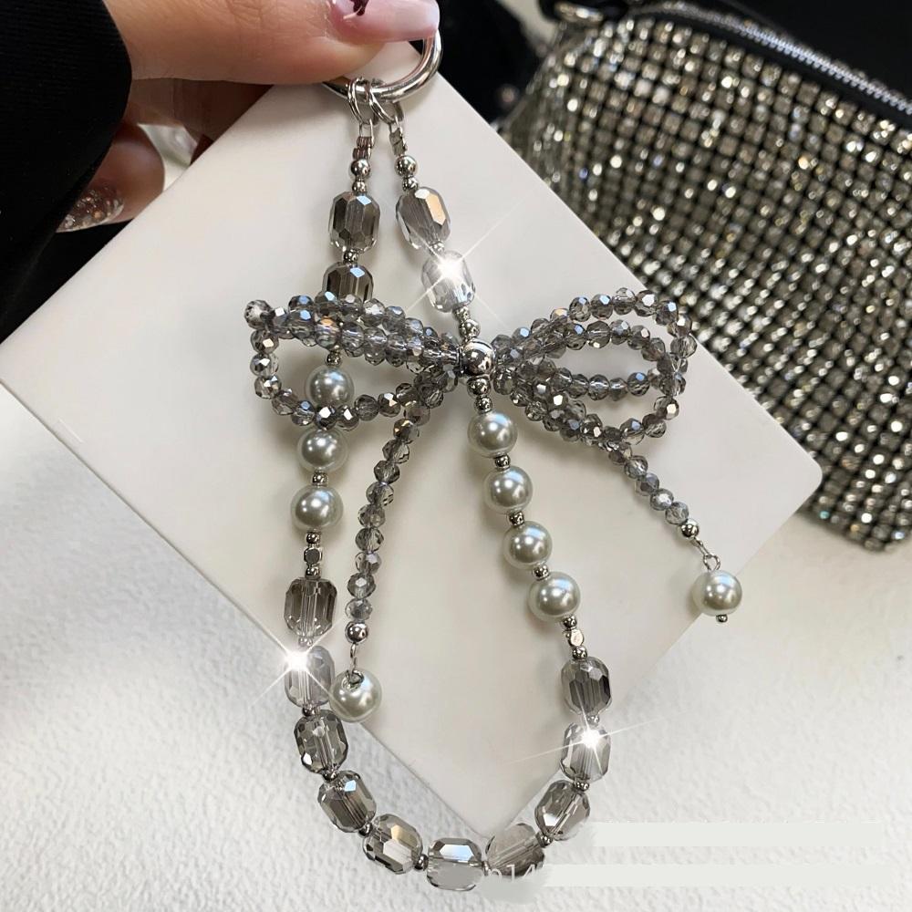 Y2K Pink Ribbon Bowknot Pearls Bag Pendant Charm Keychain Elegant Beaded Keyring Sweet Key Chains Phone Key Bag Hangings