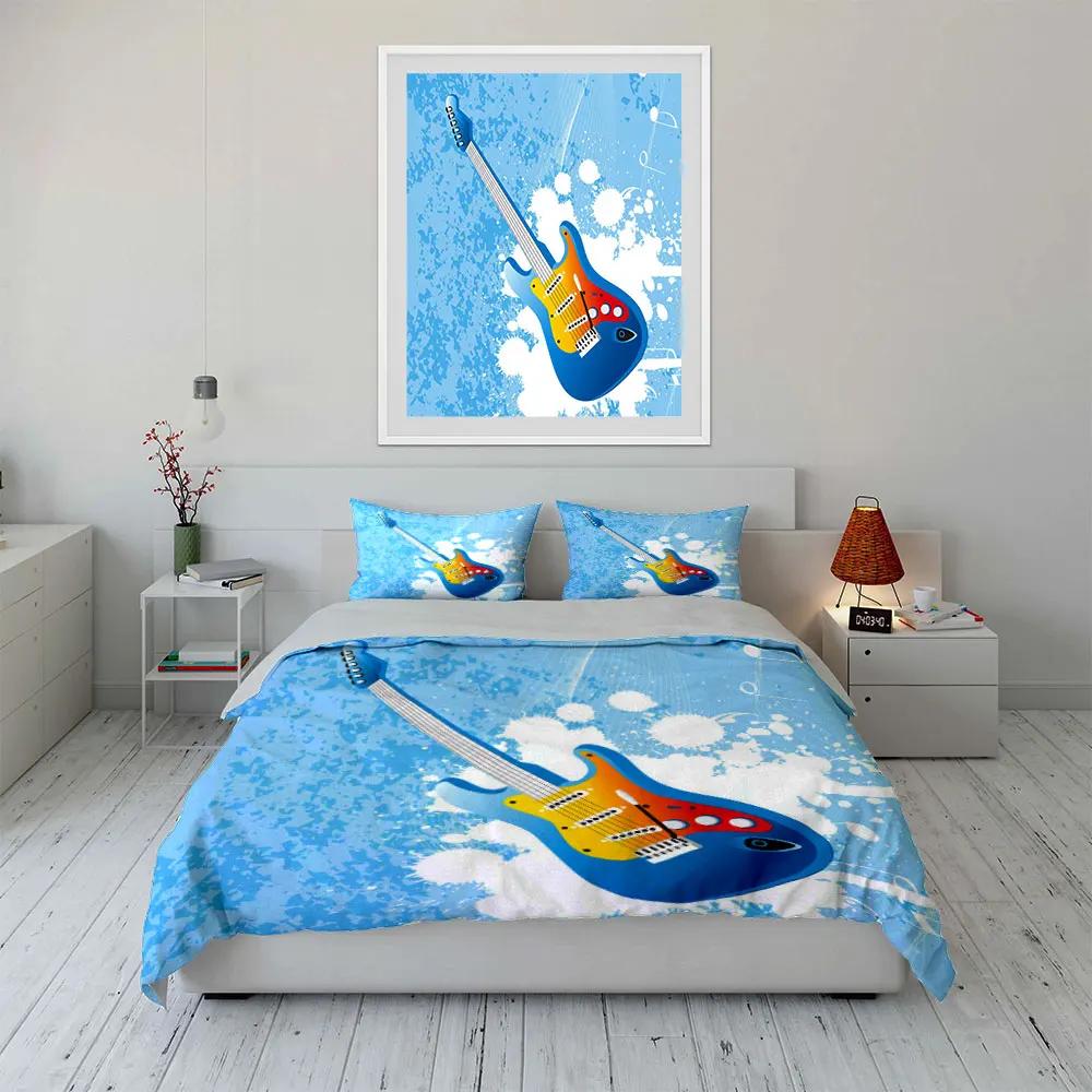 """Buntes Gitarren-Kunstdekor-Set" Mehrere Größen Kinder- und Schlafzimmer für Erwachsene Exquisites 3-teiliges Bettwäsche-Set Geschenk"""