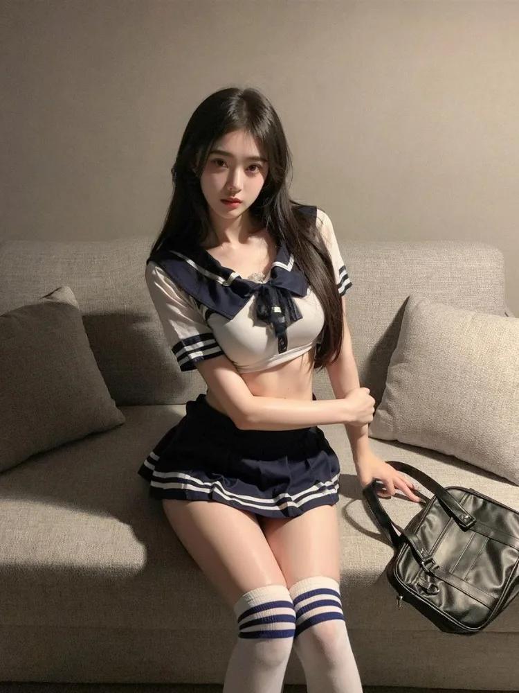 Costume de școală sexy pentru femei Cosplay Babydoll Lenjerie sexy cu bretele Set fuste în carouri Uniforme pentru elevi ținute de club pentru petrecere