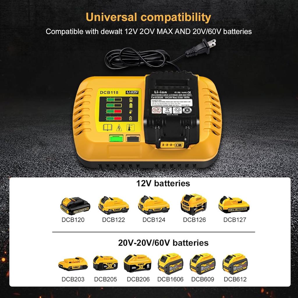 DCB118 Rapid Charge for Dewalt - Replace 20V and 60V MAX Rapid Charge, Compatible with All 20V and 60V MAX DEWALT Batteries (Charger Only)