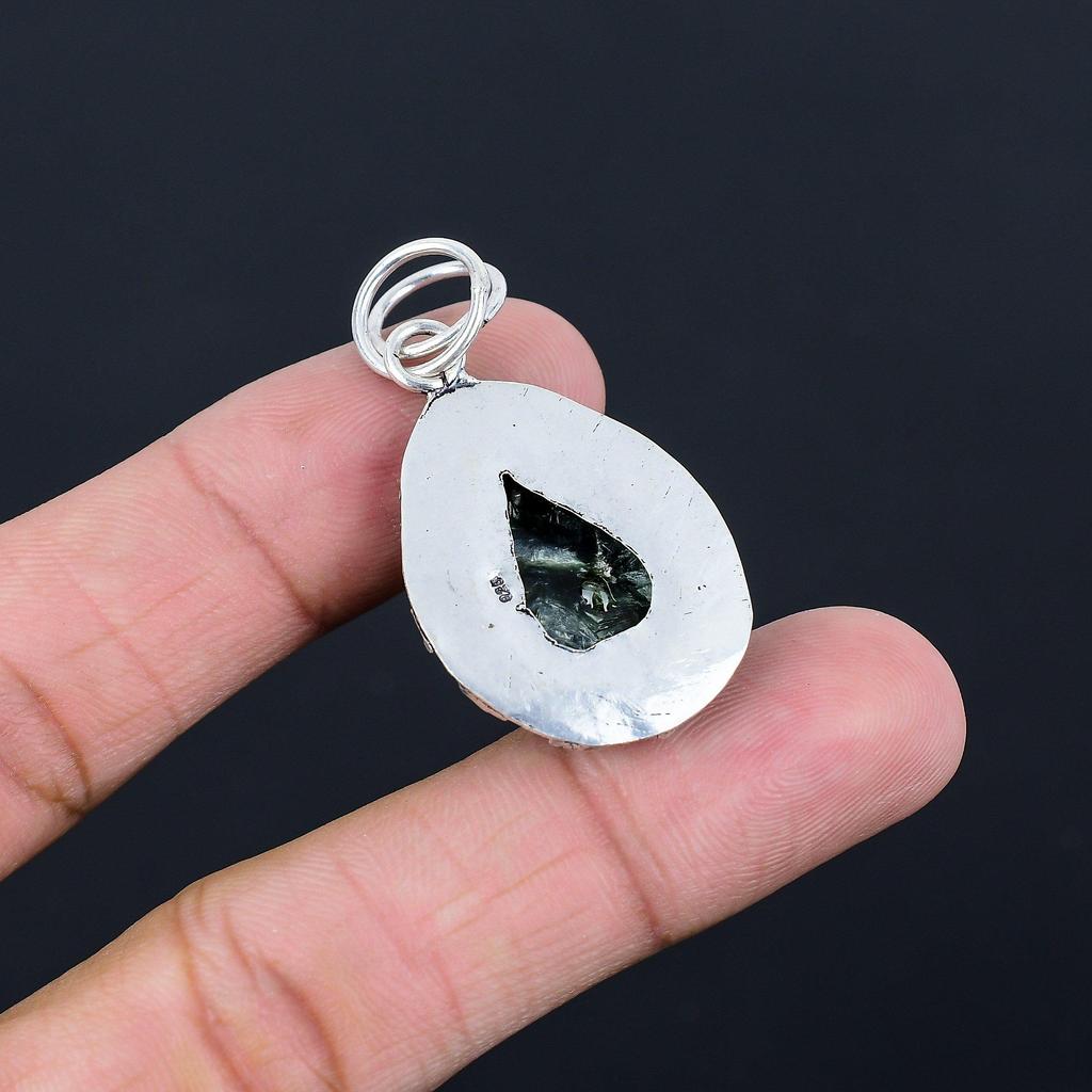 Seraphinite Stone 925 Sterling Silver Engagement Birthday Wife Bezel New Pendant
