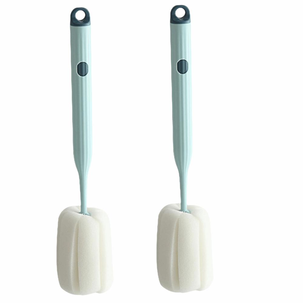 2pcs Long Handle Design Sponge Bottle Brush Sponge Head Cup Washing Brush Stain Removal