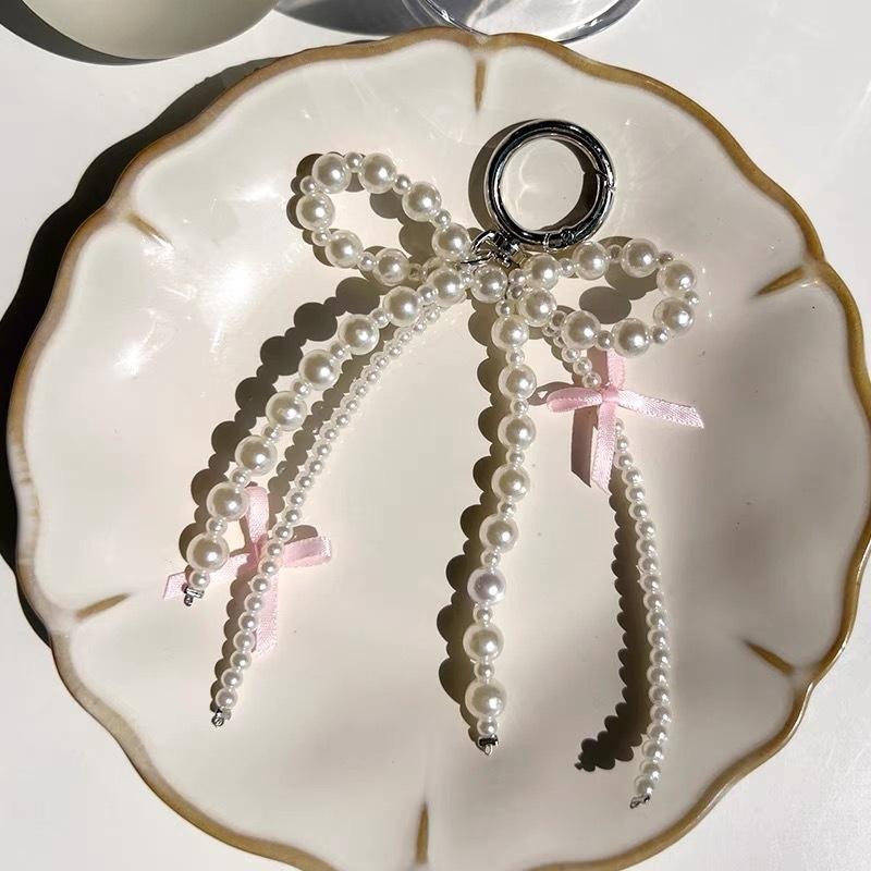 Y2K Phone Charm Pendant Cute Kawaii Pink Bowknot Keychain Bag Phone Strap Girl Cellphone Lanyard Keyring Birthday Jewelry Diy