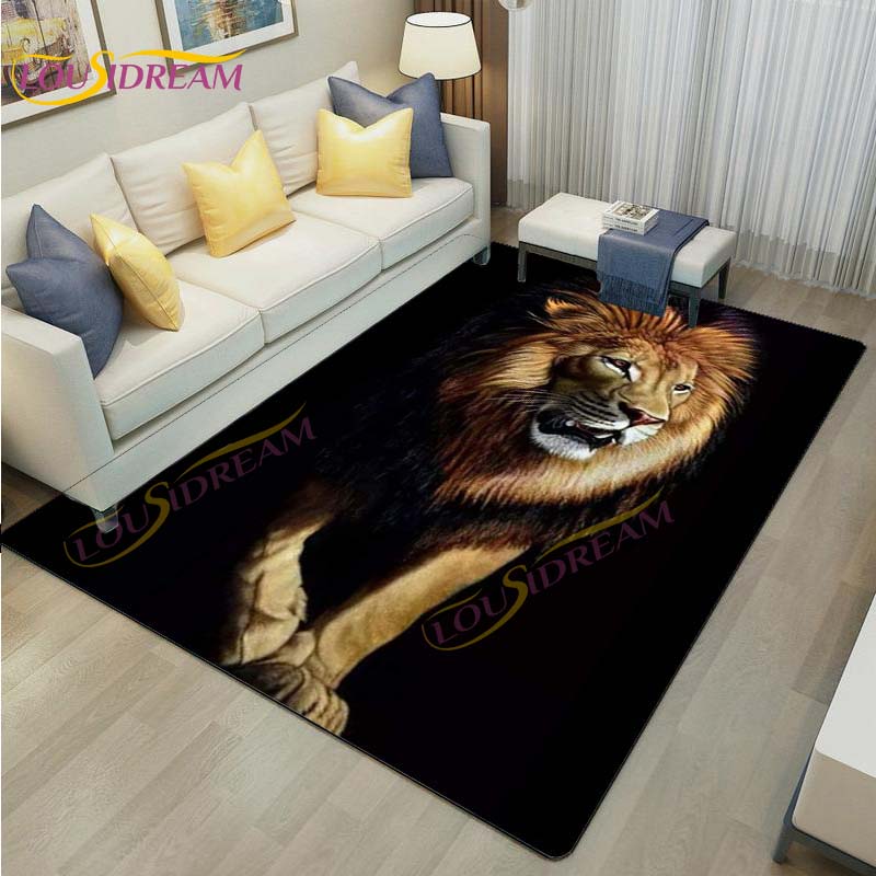 3D Lion Tiger Rug Beautiful Lion Face Rug Modern Carpets for Living Room Area Rug Non Slip Floor Rug Wild Cat Glare Rug Play Mat
