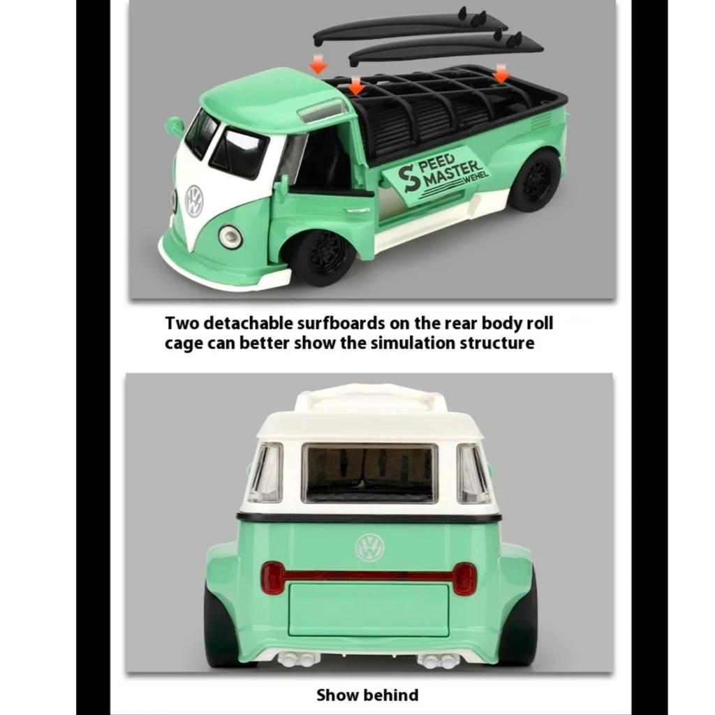 1/32 Scale Bus T1 Modified Alloy Metal Diecast Car Model VW Collection Vehicle Kids Toy Car Holiday Gifts Box Present Scale