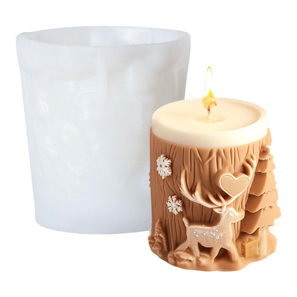 3D Christmas Tree Elk Relief Cylinder Candle Silicone Mold Merry Christmas Epoxy Resin Mold DIY Xmas Art Craft Gifts Home Decor