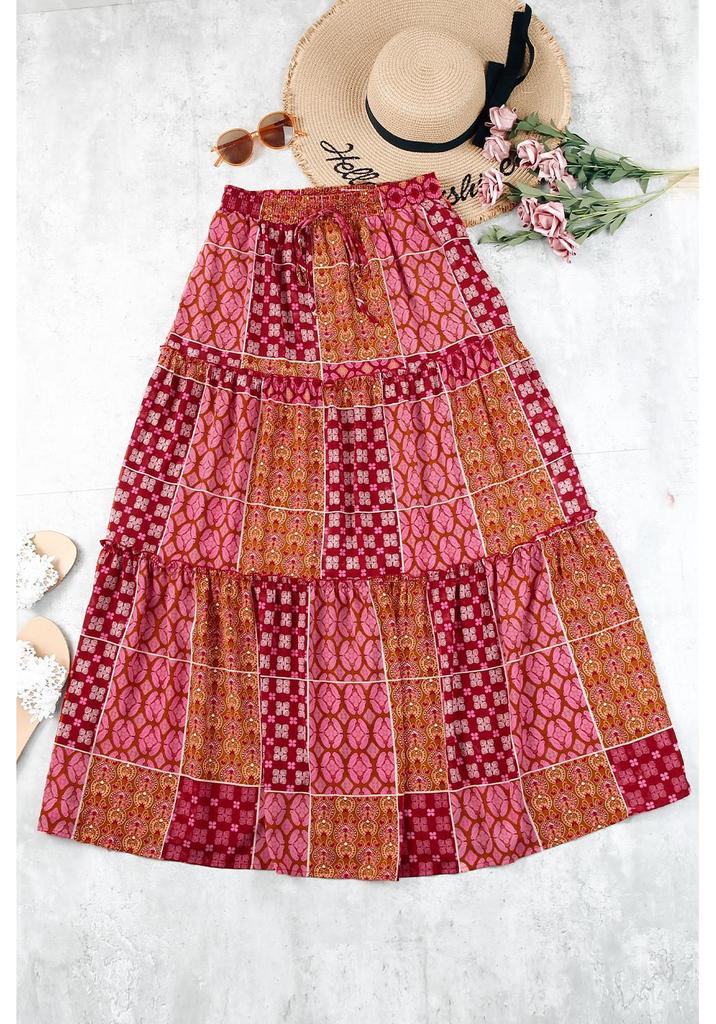 Women's Ethnic Printed Bohemian Summer Long Skirt with Wide Hem