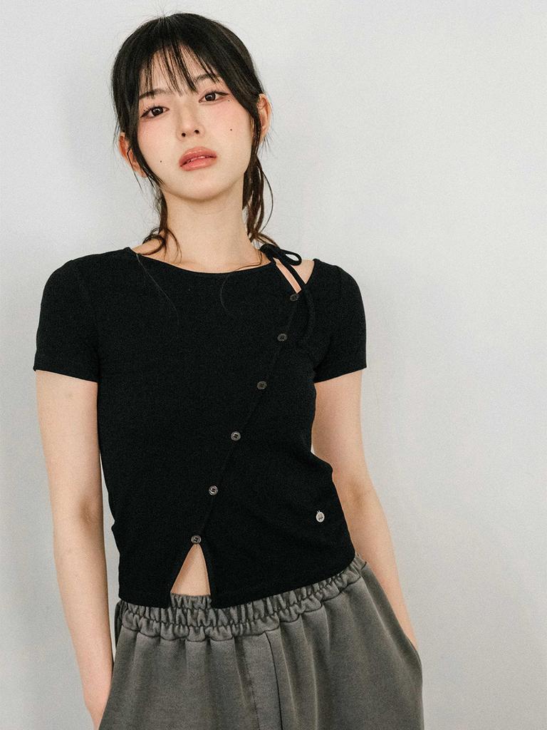 KOOLKITTEN Ribbon Tie Slim Fit Ribbed Tee 3 Colors