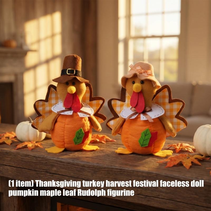 Soft Fabric Stuffed Turkey Thanksgiving Decoration Harvest Turkey Figure Ornament for Tabletop Shelf Entryway Dining Area and Fall Room Display Use