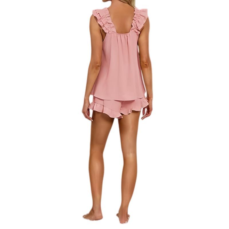 European & American 2026 Summer Women's Ruffle Vest & Shorts Two-Piece Set