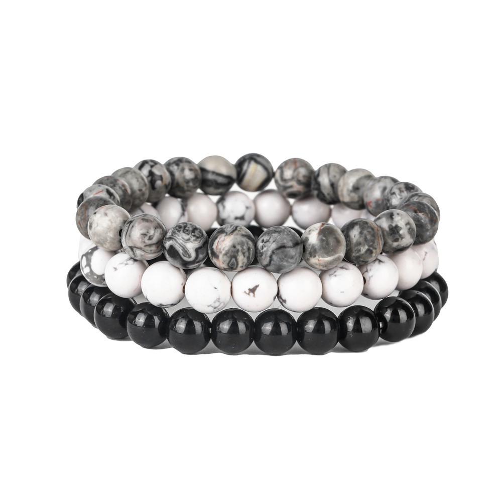 Matte Black Cubic Zirconia Ball & UFO Pendant Braided Bracelet Set