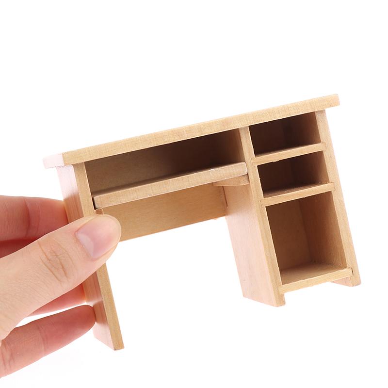 1/12 Dollhouse Miniature Desk With Keyboard And Mouse Wooden Toys Furniture