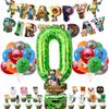 Minecraft-Themed Aluminum Foil Balloon Set: Kid's Birthday Decor with Pull Flags & Number Combination