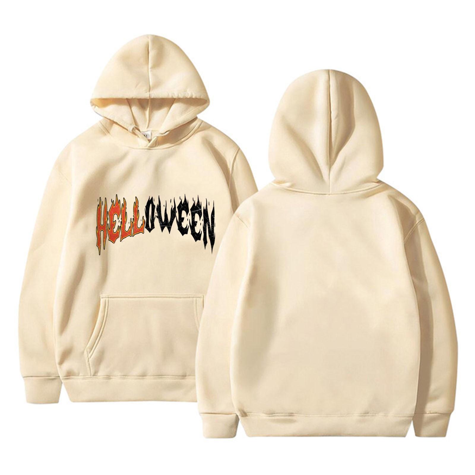 Женская однотонная толстовка с капюшоном с длинным рукавом и принтом на Хэллоуин XXL бежевый 1725₽