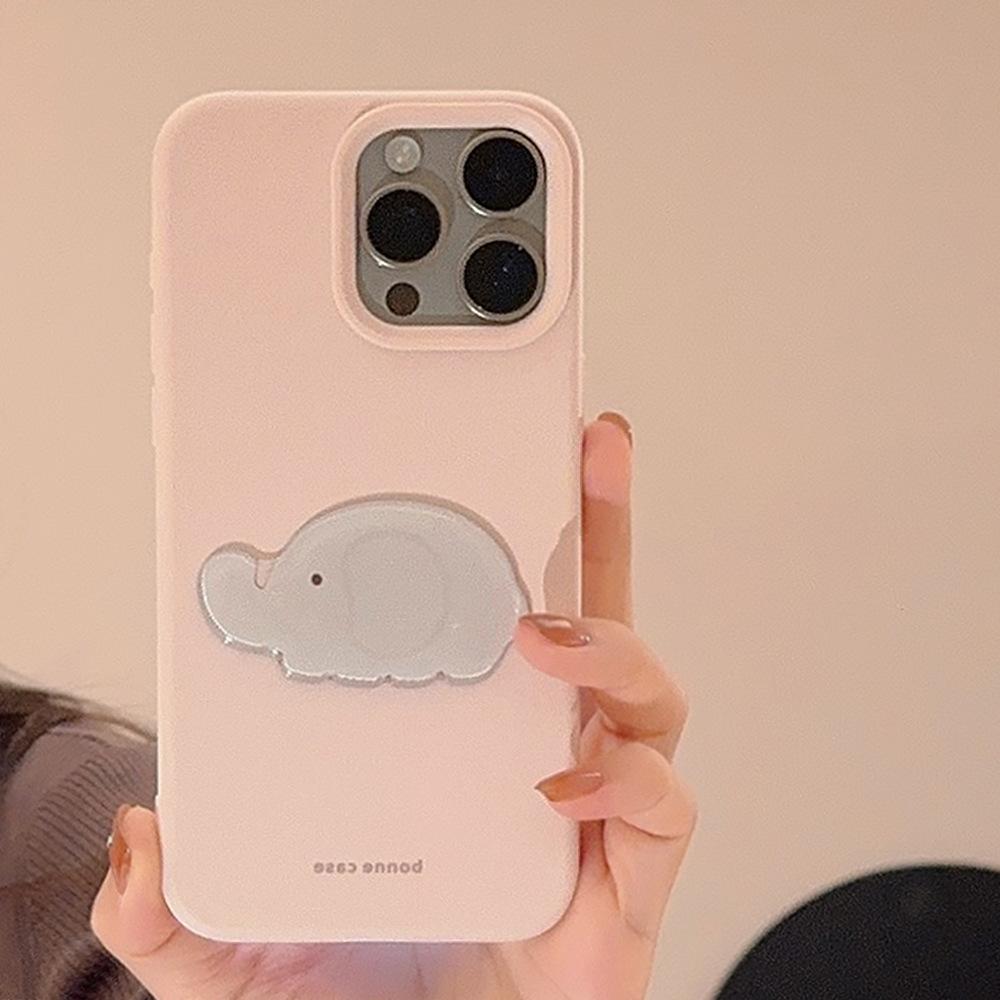Cute Little Gray Elephant 17pro Max Apple 16 Mobile Phone Case Silicone Iphone14 Suitable for 13 Stereo Patch