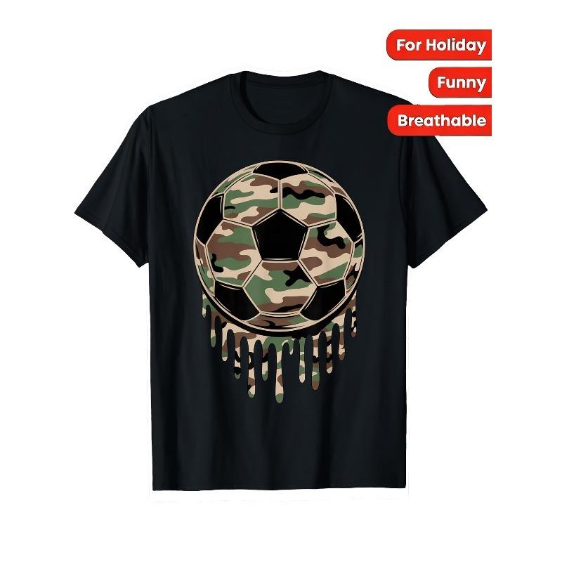 Camouflage Dripping Soccer Ball T Shirt Camo Soccer Graphic Print Short Sleeve Crew Neck Sporty Casual Tee for Men Summer Short-sleeved T-shirt