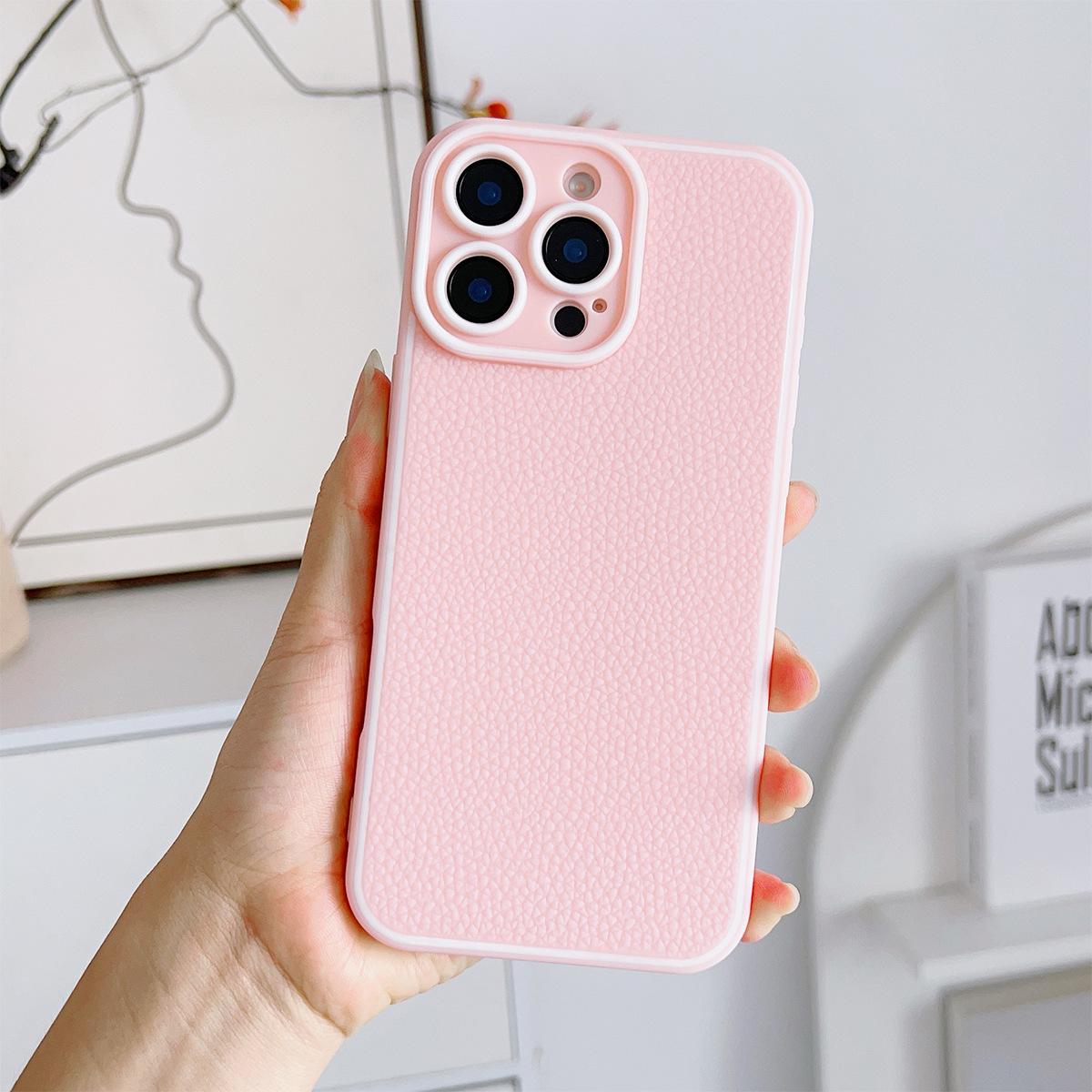 

For IPhone14pro Leather Texture Phone Case Tpu Soft Shell Leather Texture Phone Case for Apple Solid Color Jelly Color For iPhone 16PROMAX