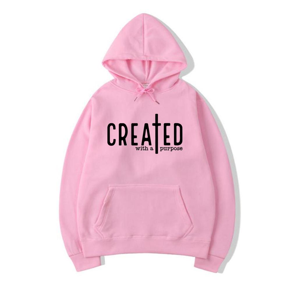 Created with A Purpose Hoodie Faith Hoodies Bible Saying Mikina s kapucí Unisex svetr s dlouhým rukávem Křesťanské mikiny Topy