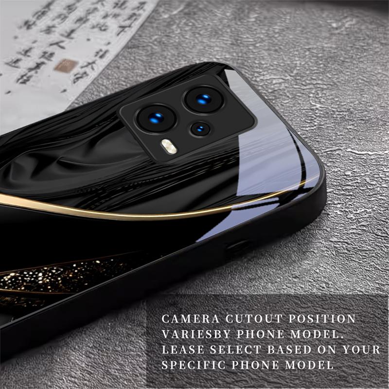 Silk Golden Line Black Glass Phone Case For Redmi Note 10 11 Pro+ 12 13 14 (Global) 14 Pro 5G (India) K60 Ultra 13C 14C Cover